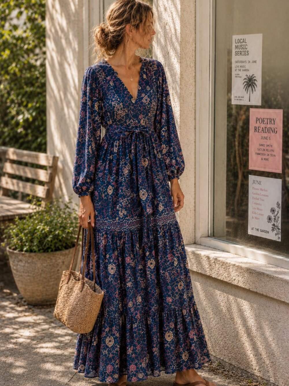 Faherty Navy Blue Printed Maxi Dress